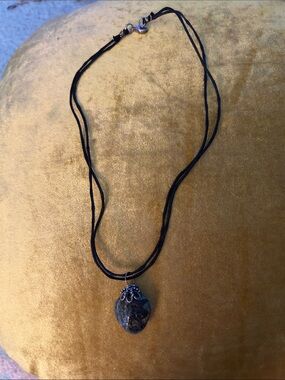 Handcrafted Black Cord Necklace with Natural Stone Pendant Beautiful colored Sto